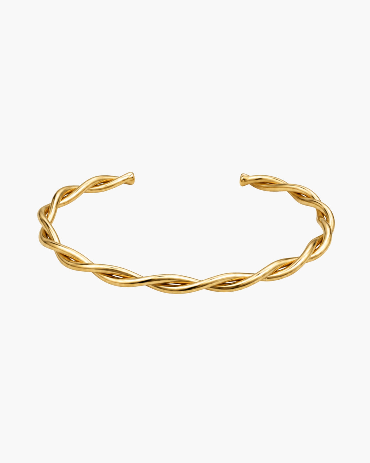 Bia Cuff, a sculptural twisted 18K Gold PVD open cuff bracelet.