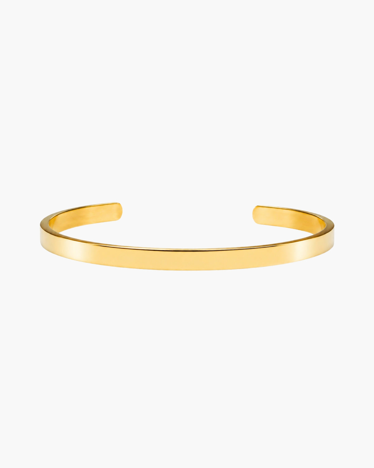 Gaia Cuff, a sleek flat 18K Gold PVD open cuff bracelet.