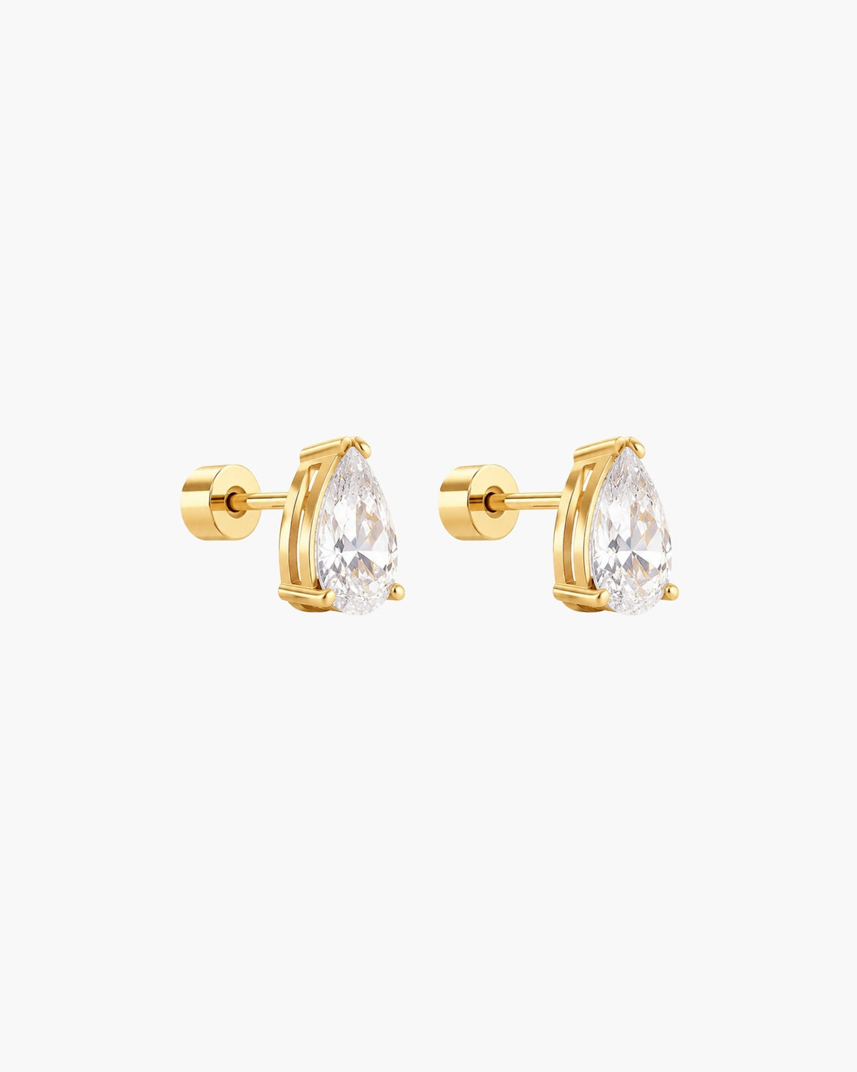 Pair of gold-tone teardrop crystal stud earrings.