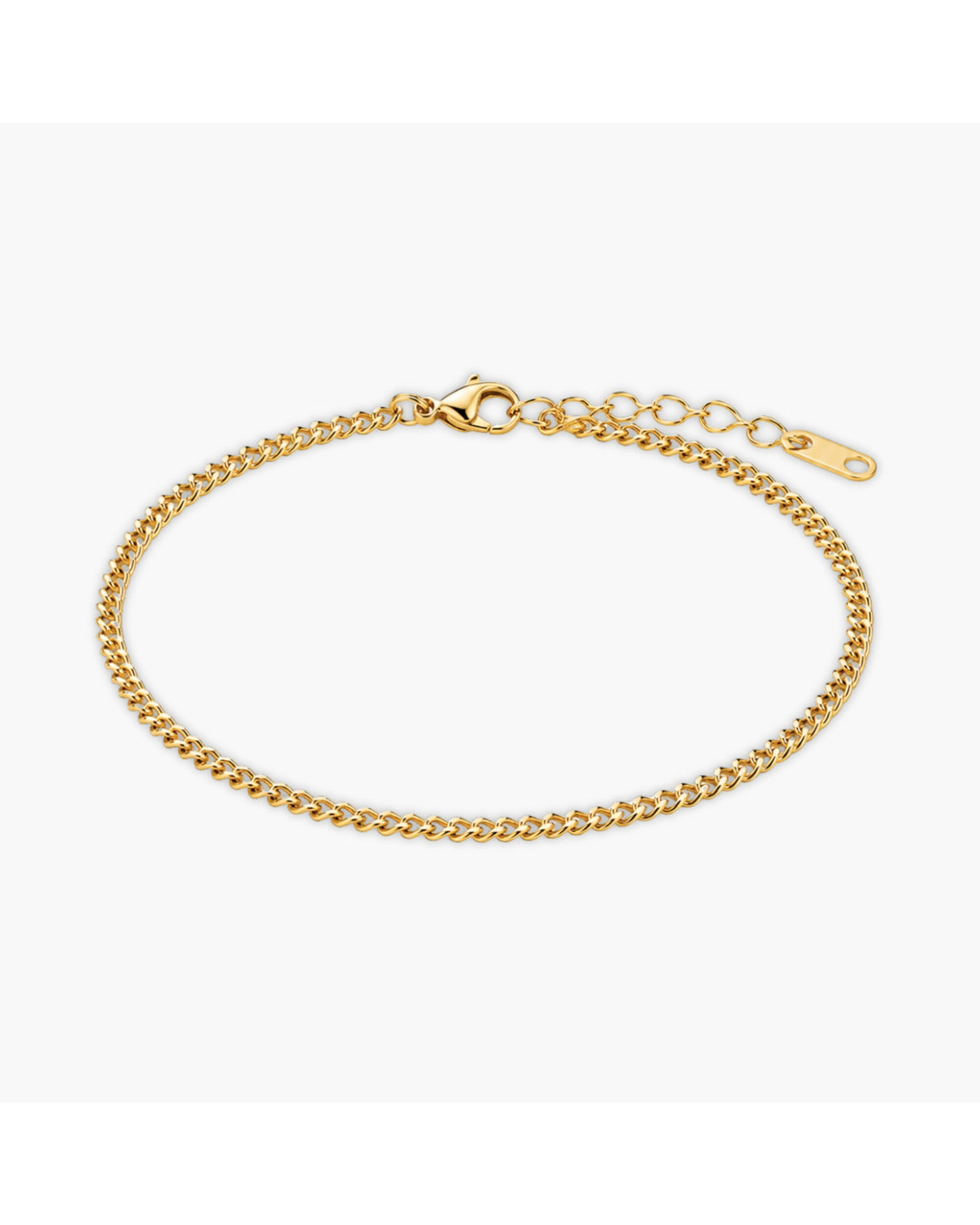 Penelope Bracelet, an 18K Gold PVD box chain bracelet with a clasp closure.