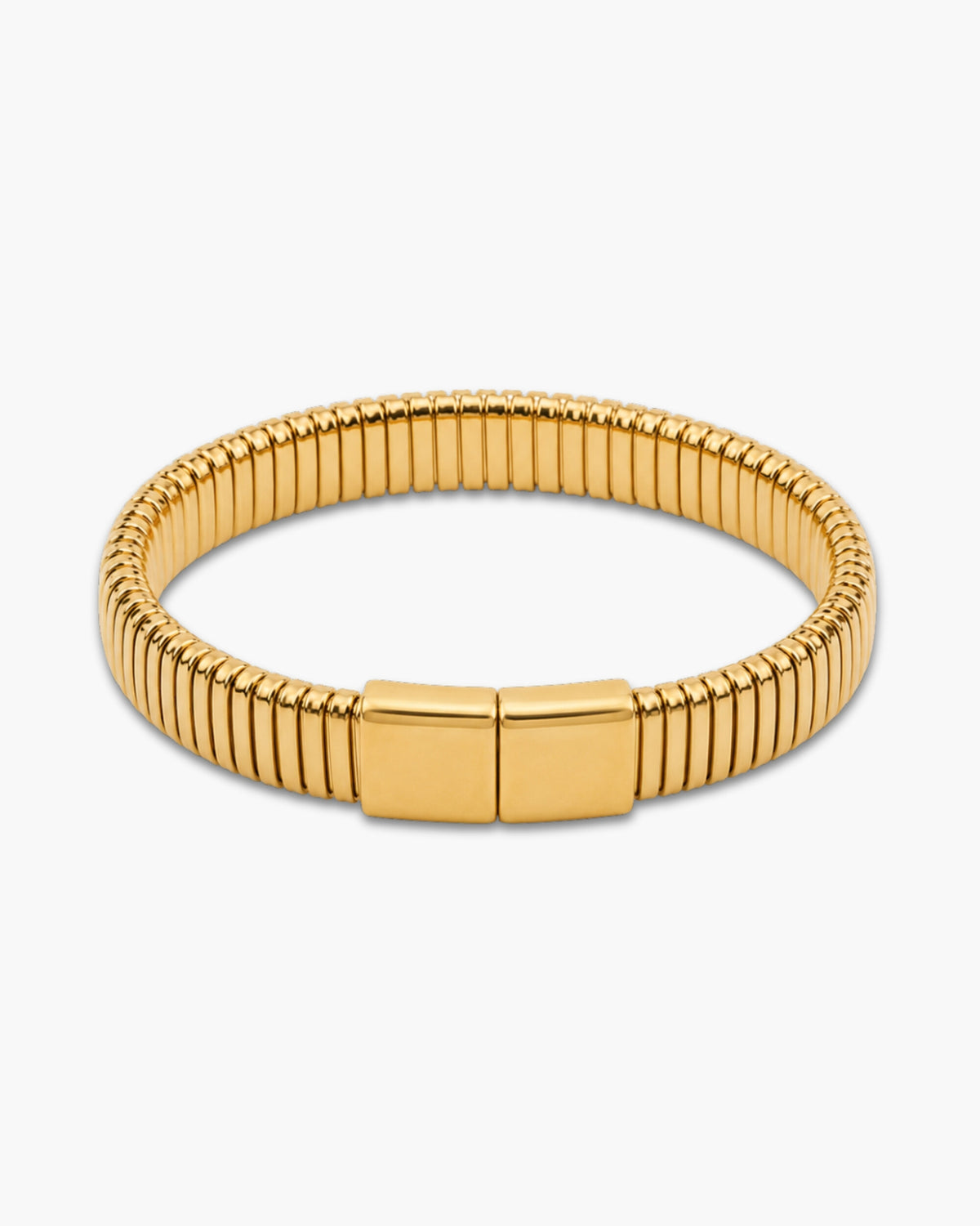 Zora Cuff, a bold sculptural 18K Gold PVD open cuff bracelet.
